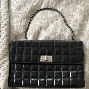 Black Quilted Shoulder Bag with Chain Strap